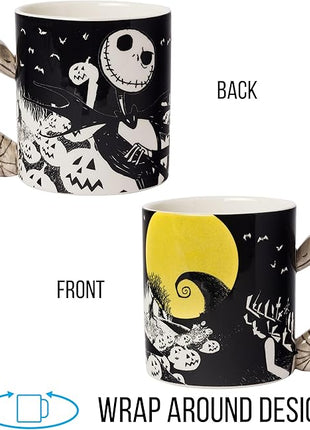 Silver Buffalo Disney Tim Burton's Nightmare Before Christmas Jack Skellington and Moonlight Snake 3D Sculpted Handle Ceramic Mug, 20 Ounces