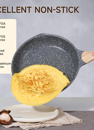 JEETEE 11 Inch Nonstick Frying Pan, Stone Coating Cookware, Nonstick Omelette Pan with Heat-Resistant Handle, Compatible with All Stoves (Grey)