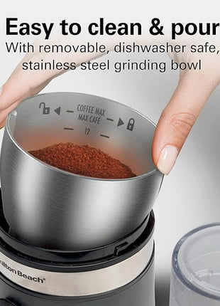 Hamilton Beach Electric Coffee Grinder for Beans, Spices and More, with Multiple Grind Settings for up to 14 Cups, Removable Stainless Steel Chamber, Grey (80396C), 10 oz