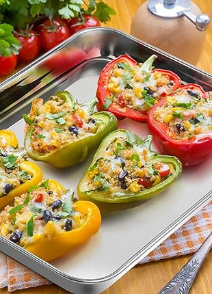 P&P CHEF 10.5 Inch Baking Cookie Sheet, Oven Pan Tray Stainless Steel Sheet Pan for Kitchen, Oven Bakeware for Multi Uses, Shiny Look & Dishwasher Safe, Healthy & Heavy Duty, 4Pcs