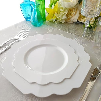 " OCCASIONS " 240 Plates Pack (120 Guests) Heavyweight Wedding Party Disposable Plastic Plates Set -120 x 10.5'' Dinner + 120 x 8'' Salad/Dessert Plate (Imperial White)