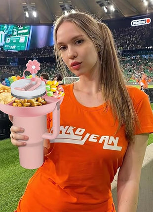 Snack Bowl for Stanley Cup 30 oz with Handle-Perfectly Compatible with Stanley Quencher H2.0 Tumbler 30 oz with Handle, Reusable Silicone Snack Tray, Stanley cup accessories-christmas gifts (Pink ）