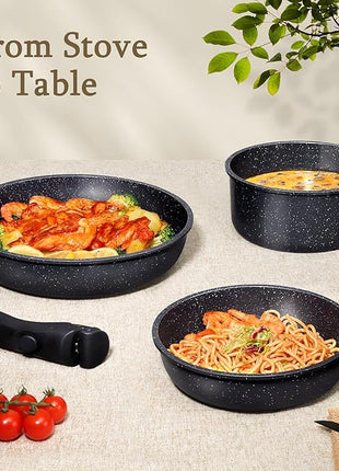 GiPP Ceramic Pots and Pans Set Non Stick, Nonstick Detachable Handle Cookware Sets, Healthy Non Toxic PFAS PFOA & PTFE Free, Dishwasher ＆Oven Safe, Induction Kitchen Pot and Pan, 15 Piece Grey