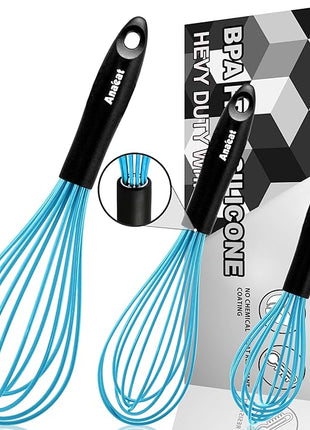 Anaeat Silicone Balloon Whisk, Perfect for Non-Stick Cookware, Milk and Egg Beater Blender, Heat Resistant Kitchen Whisks for Whisking, Cooking, Baking, Beating, Frothing & Stirring (Blue)