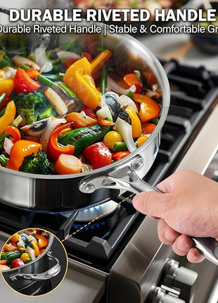 Cooks Standard Classic Stainless Steel Saute Pan 11-inch, 5 Quart Induction Cookware Deep Frying Pan Cooking Skillet with Lid, Stay-Cool Handle