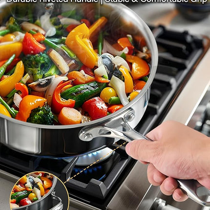 Cooks Standard Classic Stainless Steel Saute Pan 11-inch, 5 Quart Induction Cookware Deep Frying Pan Cooking Skillet with Lid, Stay-Cool Handle