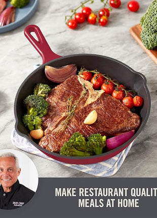 DASH Zakarian 7.5 Inch Small Nonstick Cast Iron Skillet with Pour Spouts for Searing, Baking, Grilling, Roasting and More - Cranberry