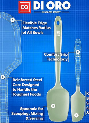 di Oro Living Silicone Spatula Set - Rubber Kitchen Spatulas for Baking, Cooking, Mixing - 600°F Heat-Resistant & BPA Free Silicone Scraper Spatulas for Nonstick Cookware - Dishwasher Safe (3pc, Sage)