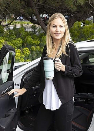 MIRA 20 oz Insulated Travel Mug - Stainless Steel Coffee Cup with Spill-Proof Flip Lid & Handle - Hot/Cold Car Tumbler - Sand