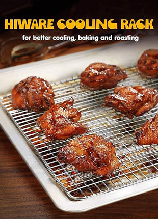 Hiware 2-Pack Cooling Racks for Baking - 10" x 15" - Stainless Steel Wire Cookie Rack Fits Jelly Roll Sheet Pan, Oven Safe for Cooking, Roasting, Grilling