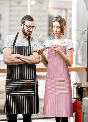 2 Pack Adjustable Bib Apron with 2 Pockets Chef Cooking Kitchen Restaurant Aprons for Women Men