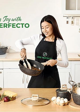 JUST PERFECTO Kitchen Pots and Pans Set with Lids Non Stick Induction Cookware Set Nonstick Frying Pans Set 14 Pcs Healthy Cooking Pots without PTFE and PFOA – Gray