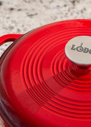 Lodge 3 Quart Enameled Cast Iron Dutch Oven with Lid – Dual Handles – Oven Safe up to 500° F or on Stovetop - Use to Marinate, Cook, Bake, Refrigerate and Serve – Island Spice Red
