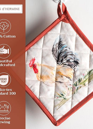 Maison d' Hermine Pot Holders Set 100% Cotton Heat Resistant Potholders 8" x 8" Hot Pads with Loop BBQ, Cooking, Baking, Grilling, Kitchen, Handling Hot Pans Spring/Summer (Pack of 2, Campagne)