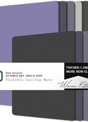 WK Plastic Flexible Cutting Boards for Kitchen, Flexible Cutting Board Mat Set of 10, Non Slip Cutting Mats with Hole, BPA Free, Dishwasher Safe, Multi Size