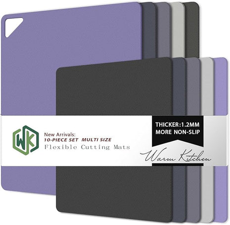 WK Plastic Flexible Cutting Boards for Kitchen, Flexible Cutting Board Mat Set of 10, Non Slip Cutting Mats with Hole, BPA Free, Dishwasher Safe, Multi Size