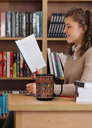 2IMT Books Mug Librarian Gifts for Book Lovers Women - Library Coffee Mug Book Club Gifts for Women - Reading Bookish Items Bookworm Librarian Lovers for Readers Writer Black 15oz