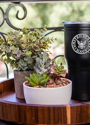 Military Gift Shop US Navy Black Double Wall Vacuum Insulated Stainless Steel Tumbler, Coffee Mug | Disabled Vet Owned Business | Navy 30oz Tumbler