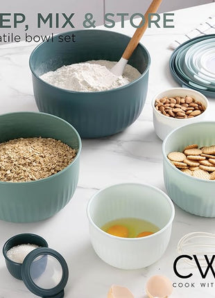 COOK WITH COLOR Prep Bowls with Lids- Wide and Deep Nesting Plastic Small Mixing Bowl Set with Lids, 12 Piece Set - Deep Bowls, Teal