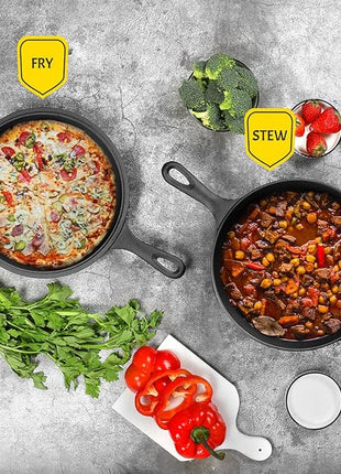 2-in-1 Pre-Seasoned Cast Iron Dutch Oven Pot with Skillet Lid Set, 10" Skillet 3QT Pot for Cooking, Baking, Frying and Camping