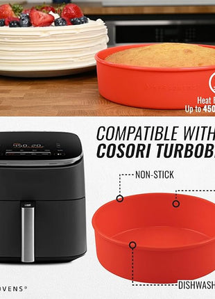 INFRAOVENS Air Fryer Baking Pan Set For Cosori TurboBlaze 9-in-1 6qt, Freezer Airfryer Bakeware Sets with Cupcake Liners & Kitchen Conversion Chart, Nonstick Round Cake Molds for Baking
