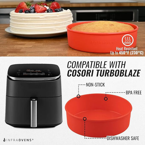 INFRAOVENS Air Fryer Baking Pan Set For Cosori TurboBlaze 9-in-1 6qt, Freezer Airfryer Bakeware Sets with Cupcake Liners & Kitchen Conversion Chart, Nonstick Round Cake Molds for Baking