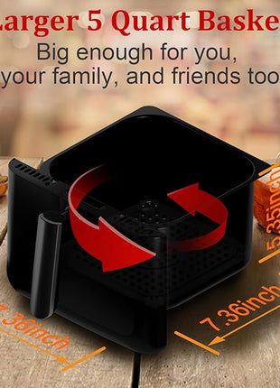 5QT Compact Air Fryer, 9-in-1 with Smart Digital Color TouchScreen Air Fryers View Window, Air Fry, Roast, Bake, Broil, Reheat, Dehydrate, 12 Presets,Less Oil Nonstick & Dishwasher Safe Basket