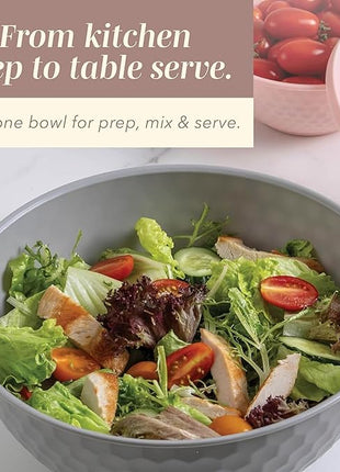 COOK WITH COLOR Mixing Bowls with Lids - 12 Piece Plastic Nesting Bowls Set includes 6 Prep Bowls and 6 Lids, Diamond Design - Microwave Safe, Pink and Grey