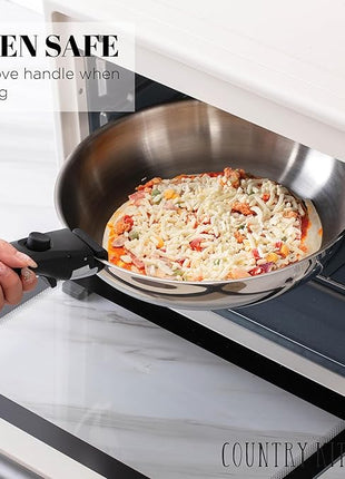 Country Kitchen Cookware Set with Removable Handle, Oven & RV Safe Pots and Pans Set, Stainless Steel, Original