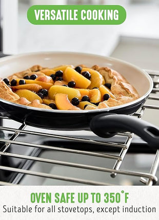 GreenLife Non Stick Fry Pan Set (7" & 10"), Non-Toxic PFAS-Free Ceramic Skillets, Dishwasher & Oven Safe, Egg Omelet Frying Pans, Stay- Cool Handles, Kitchen Home Cooking Essentials, Black and Cream