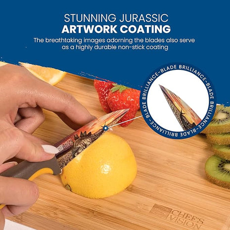CHEF'S VISION Jurassic Knife Set - 6-Piece Stainless Steel Cutting Knives Set for Kitchen - Stunning Dinosaur Designs, Great Gift for Women or Men - Unique Kitchen Knife Set Gift