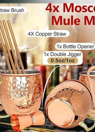 LINALL Moscow Mule Copper Mugs- Set of 4 Copper Plated Stainless Steel Mug 18oz, for Chilled Drinks (4 pcs)