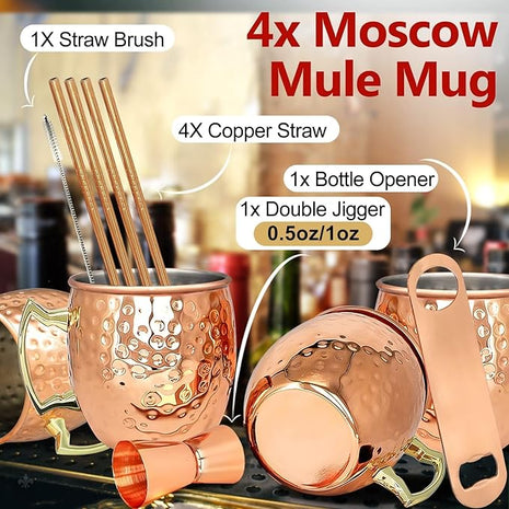 LINALL Moscow Mule Copper Mugs- Set of 4 Copper Plated Stainless Steel Mug 18oz, for Chilled Drinks (4 pcs)