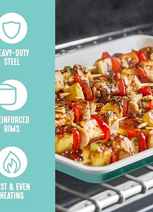 GreenLife Bakeware 18” x 13” Half Cookie Sheet Baking Pan, Non-Toxic PFAS-Free Healthy Ceramic Nonstick, Oven Safe to 450°F, Easy Release, Even Heating, Easy Clean, Turquoise