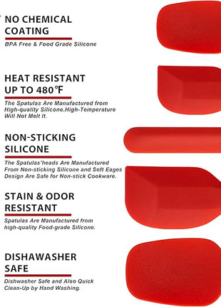 Anaeat Silicone Spatula Set of 5 - Seamless One-Pieces Design, Non-Stick Rubber Spatulas BPA Free Kitchen Scraper Flexible for Easy Baking, Cooking, Scraping & Mixing, Heat Resistant & Dishwasher Safe
