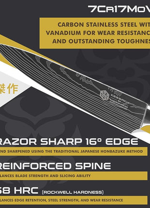 KESSAKU Chef Knife - 8 inch - Samurai Series - Razor Sharp Kitchen Knife - Forged 7Cr17MoV High Carbon Stainless Steel - Wood Handle with Blade Guard