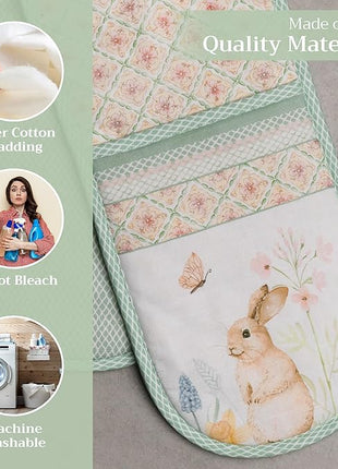 Maison d' Hermine Double Oven Mitts 100% Cotton 7"x35" Double Oven Mitt Heat Resistant BBQ Cooking Gloves with Loop, Baking, Grilling, Home, Kitchen, Handling Hot Pans Spring Summer (Easter Dew)