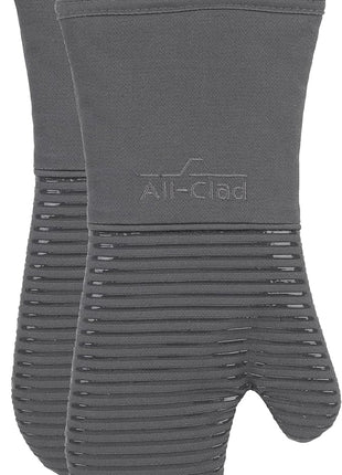 All-Clad Silicone Oven Mitts: Heat Resistant up to 500 Degrees - 100% Cotton & Silicone, 14"x7" Oven Mitt for Kitchen and Barbeque, 2-Pack, Pewter