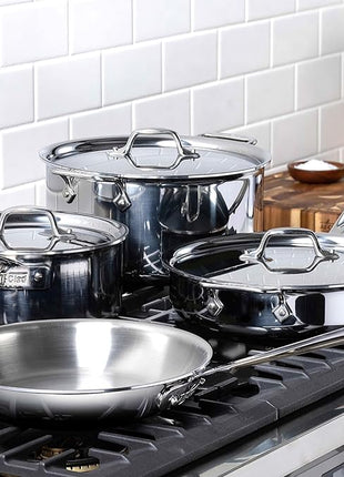 All-Clad D3 3-Ply Stainless Steel Cookware Set – 7-Piece Pots and Pans Set, Induction, Oven Broiler Safe 600F - Includes Frying Pans, Saucepans, Sauté Pan, Stockpot, Professional Cookware – Silver