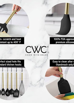 COOK WITH COLOR Silicone Cooking Utensils, Kitchen Utensil Set, Easy to Clean Silicone Kitchen Utensils, Cooking Utensils for Nonstick Cookware, Kitchen Gadgets Set with Holder, 10 Pieces