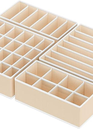 Simple Houseware 4-Pack Drawer Organizer Set - Closet Dividers for Underwear, Socks, Bras, Scarves, Ties - Foldable Non-Woven Storage Boxes, Beige