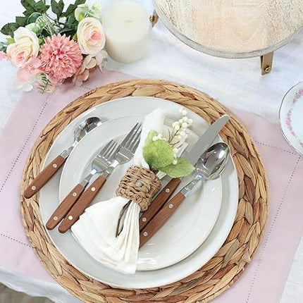 ANNOVA Silverware Set, Retro/Rivet Colorful Stainless Steel Tableware Kitchen Flatware Set Utensils, Includes Dinner Knives, Forks, Spoons, Salad Forks & Dessert Spoons (Wood, 20 Pieces)