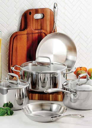 Tramontina Tri-Ply Clad Stainless Steel 8-Piece Cookware Set with Glass Lids, Pots and Pans Kitchen Set, Induction-Ready, Dishwasher-Safe, NSF-Certified
