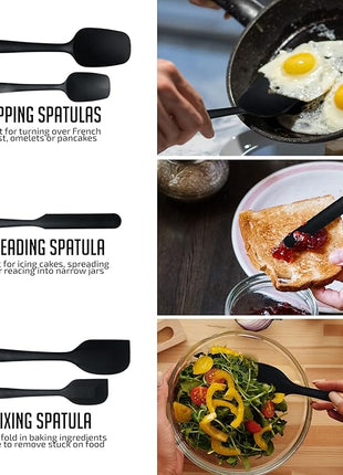 OVENTE Silicone Spatula Set of 5, Food Grade Rubber Spatula with High Heat Resistant, BPA-Free and Dishwasher Safe, Nonstick Kitchen Utensils for Baking, Cooking and Mixing, Black SP12305B