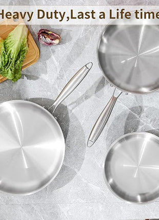 DELARLO Tri-Ply Stainless Steel Frying Pan, All Cooktops Compatible Up to 650℉, Oven Safe Induction Skillet, 12.5 inch Non toxic Cooking Surface, Fast & Even Heat, Durable Cookware