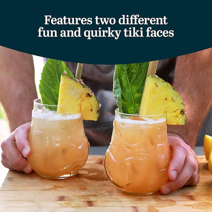 Libbey Tiki Split Glass Tumbler Set, Vintage-Style Quirky Drinking Glasses Set of 4, Exotic, Tall Drinking Glass Cups for Backyard Luau or Pool Party