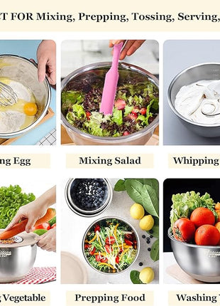 Wildone Mixing Bowls with Airtight Lids, 22 PCS Stainless Steel Nesting Bowls, with 3 Grater Attachments, Scale Marks & Non-Slip Bottom, Size 5, 4, 3, 2,1.5, 0.63QT, Ideal for Mixing & Prepping