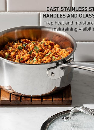 T-Fal Pro Tri-Ply Stainless Steel Cookware Set, 10 Piece-Induction Compatible, Oven Safe 500F, Lids-350F, Even Heat, Professional Quality, Durable, Induction Pots and Pans Set, Silver