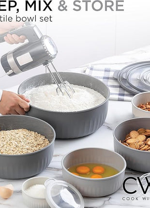 COOK WITH COLOR Prep Bowls with Lids- Wide and Deep Nesting Plastic Small Mixing Bowl Set with Lids, 12 Piece Set - Wide Bowls, Gray