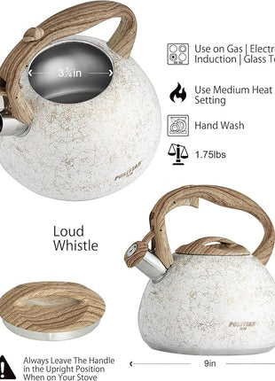 POLIVIAR Tea Kettle, Iron Grey Tea Pot Stovetop, 2.7 Quart Loud Whistling Coffee and Teapot, Food Grade Stainless Steel for Anti-Hot Handle and No-Rust, Suitable for All Heat Sources (JX2020-YB30)